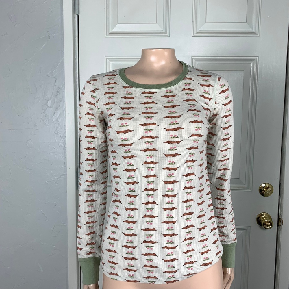 Vintage y2K Fang Shirt Small Thermal Waffle knit Cotton Baby Tee Novelty Dog AA4